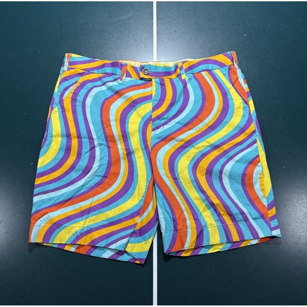 Loudmouth Golf Shorts Mens 40 Colorful Rainbow Psychedelic Stripe Novelty Chino